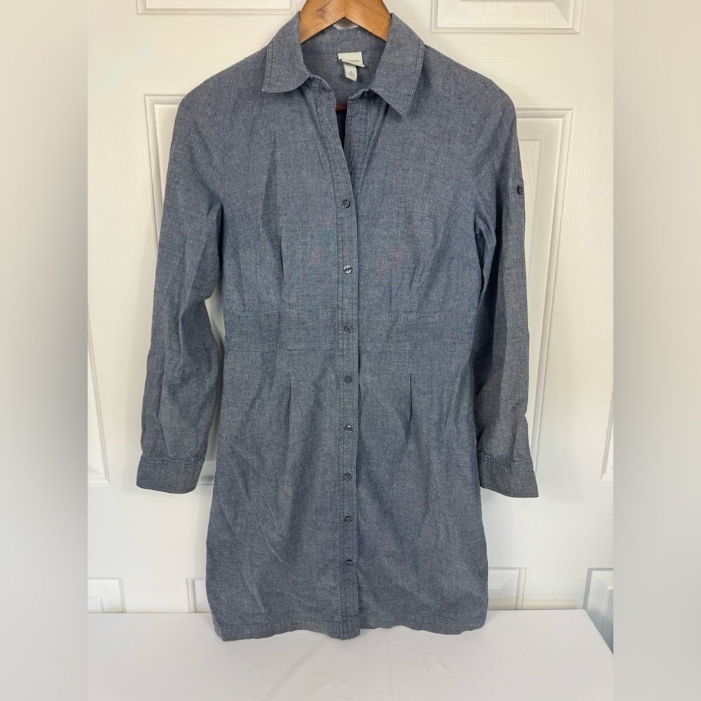 Merona Small Shirt Dress Women’s Size Sm Blue Grey‎ Chambray Adjustable Sleeves